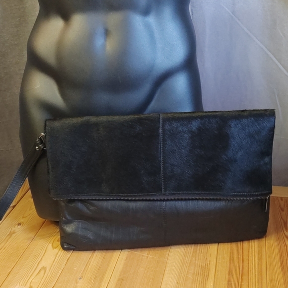 Topman Leather and pony hair clutch Black w/handle